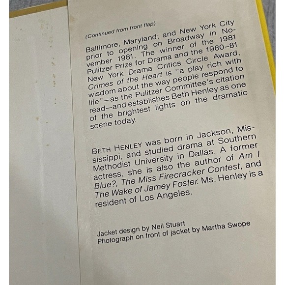 Crimes of the Heart by Beth Henley A Play HC/DJ Book Club Edition Ex Libris 1982 - Picture 3 of 8